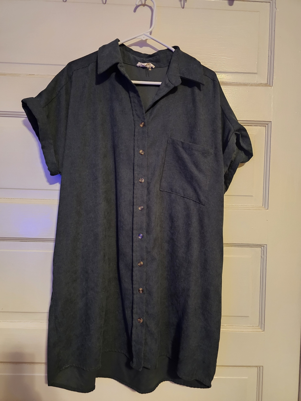 Entro Forest Green Short Sleeve Button Down Shirt Dress - Size L
